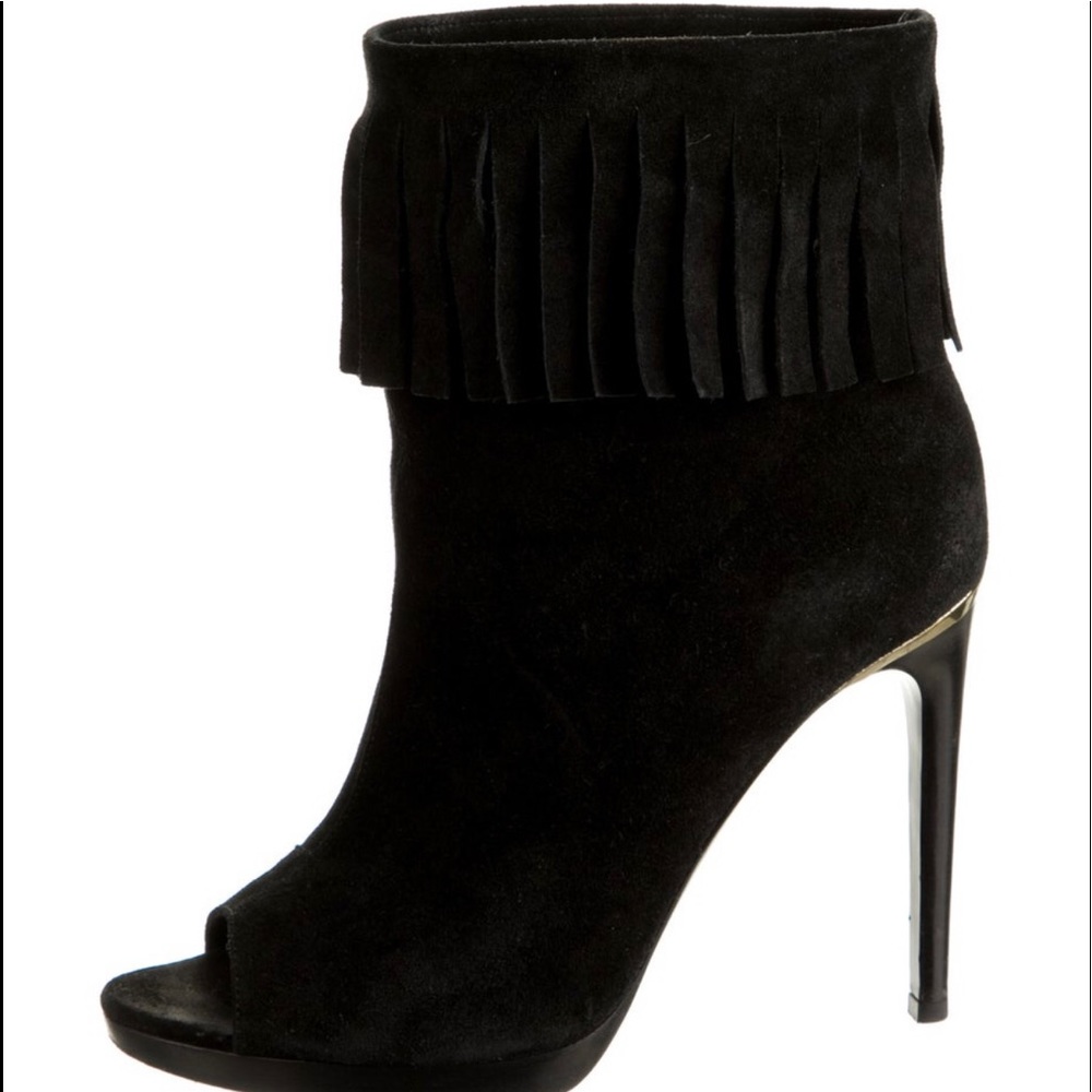 Burberry Suede Fringe Open Toe Hells